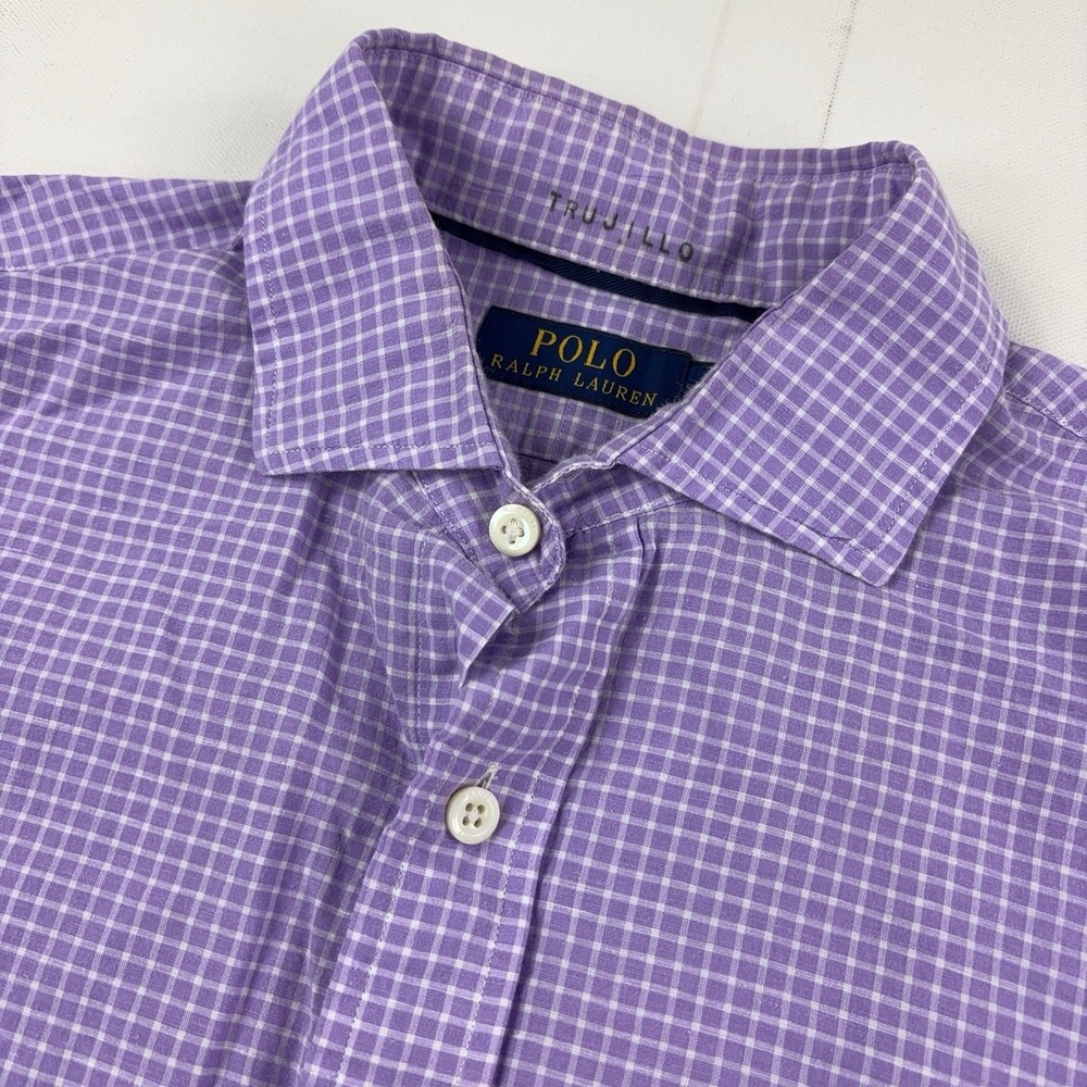 Polo Ralph Lauren Linen Shirt Mens Medium Purple Check Long Sleeve Button Up